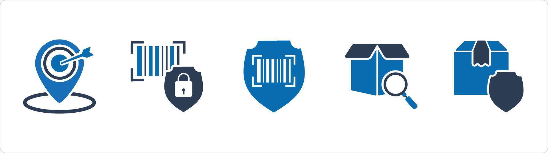 A set of 5 Business icons as target location, bar security safety, bar code security vector