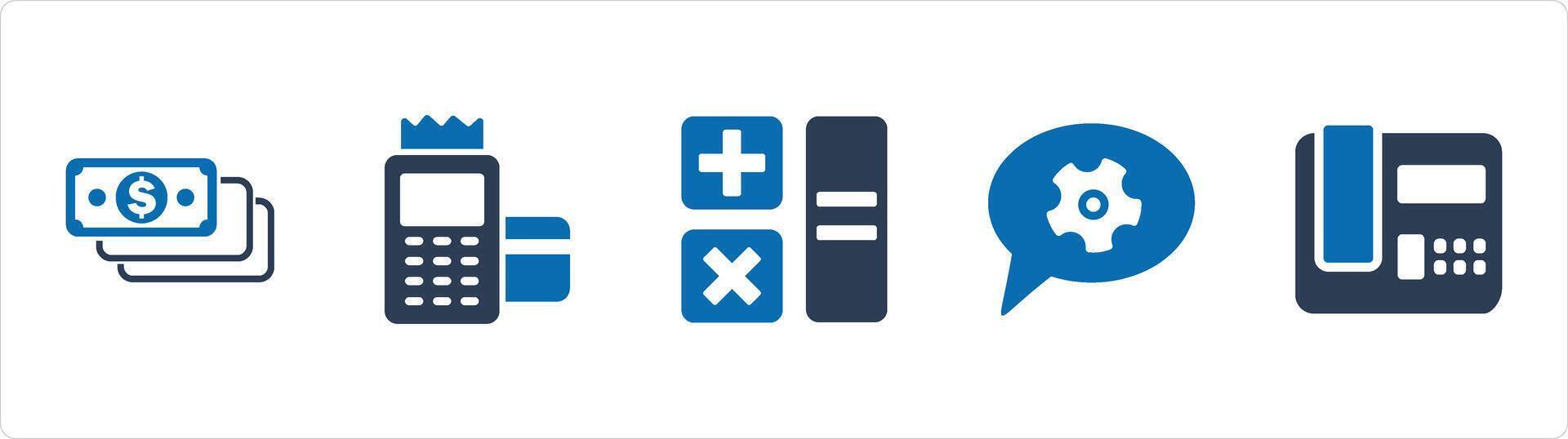 A set of 5 Business icons as money, card swipe machine, calculation vector