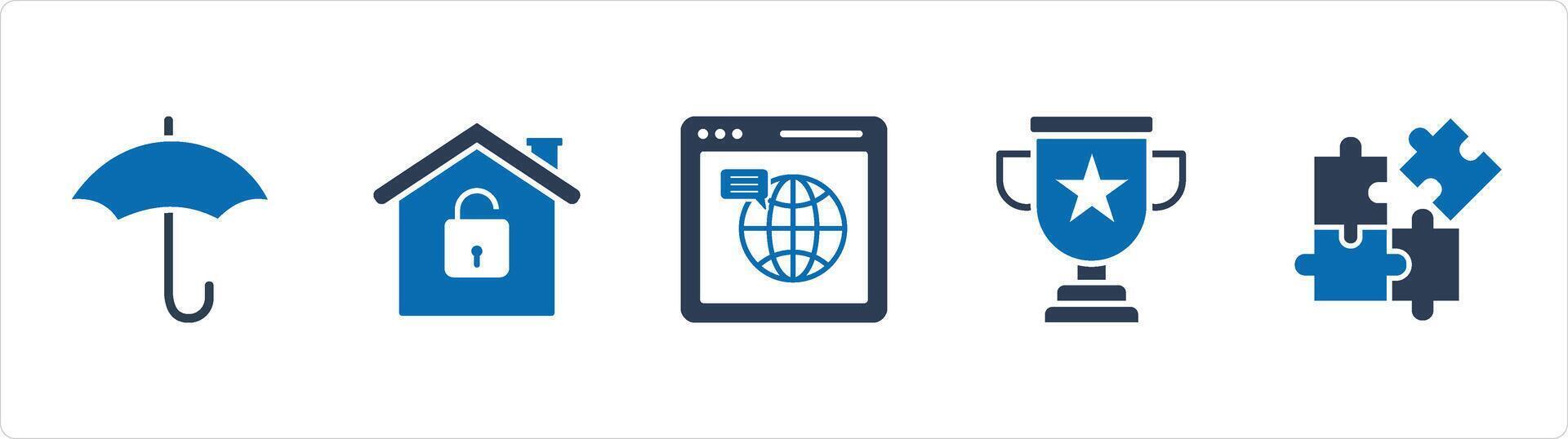 A set of 5 Business icons as umbrella, home security, web browser vector