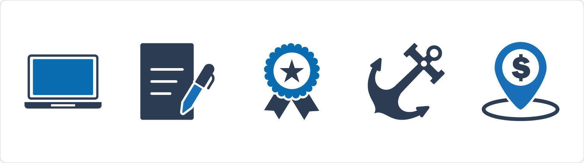 A set of 5 Business icons as laptop, writing, star badge vector
