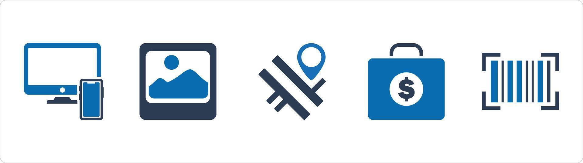 A set of 5 Business icons as responsive, gallery, road map vector