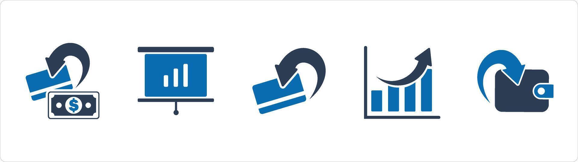 A set of 5 Business icons as cashback, presentation, card cashback, growth vector