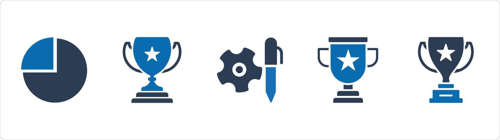 A set of 5 Business icons as pie chart, trophy cup, edit settings vector