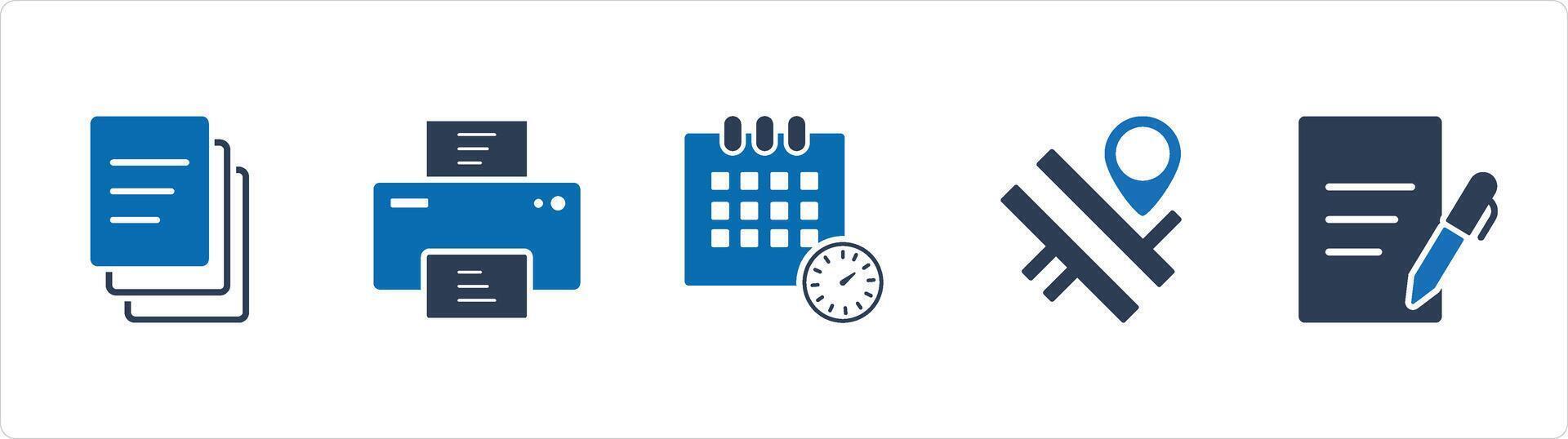 A set of 5 Business icons as duplicate copy, printer, schedule vector