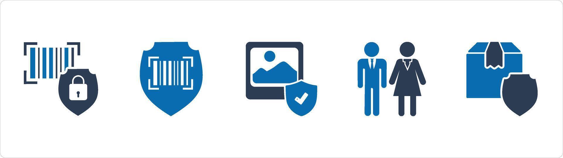 A set of 5 Business icons as bar security safety, bar code security, gallery security vector
