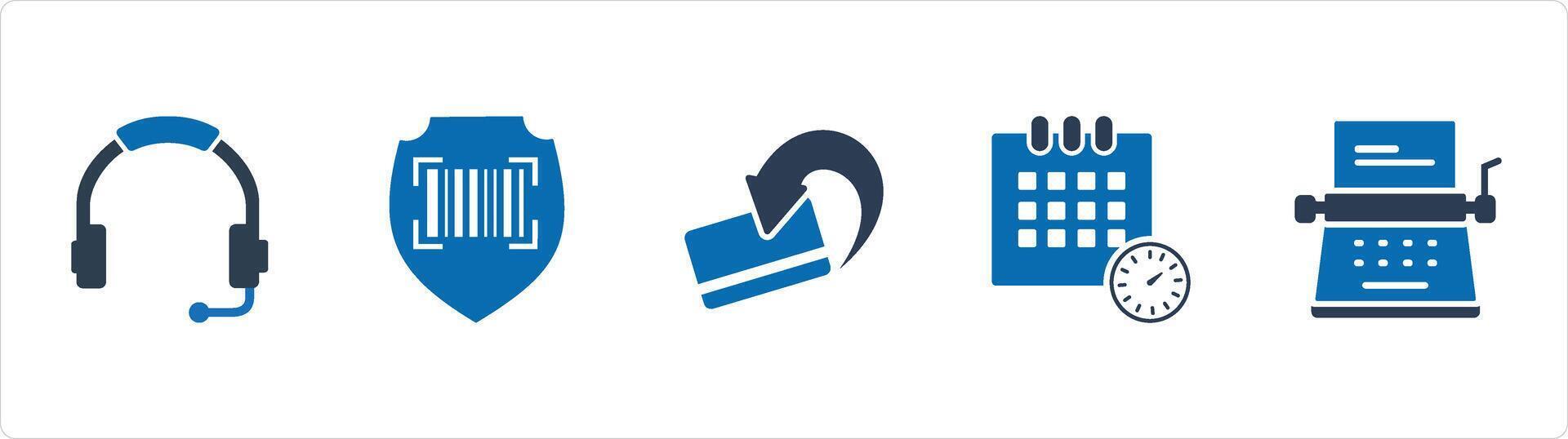 A set of 5 Business icons as headphone, bar code security, card cashback vector