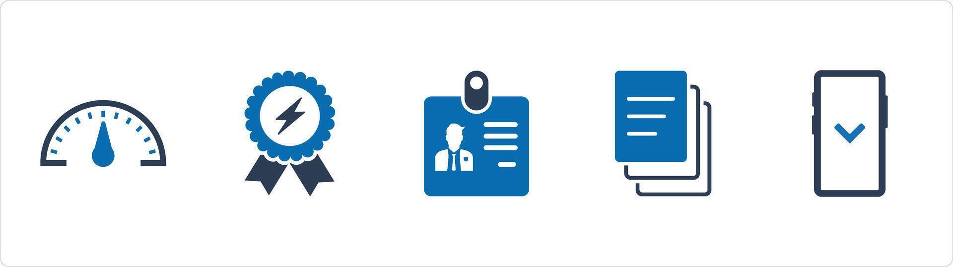 A set of 5 Business icons as speed, badge with lightning, id card vector