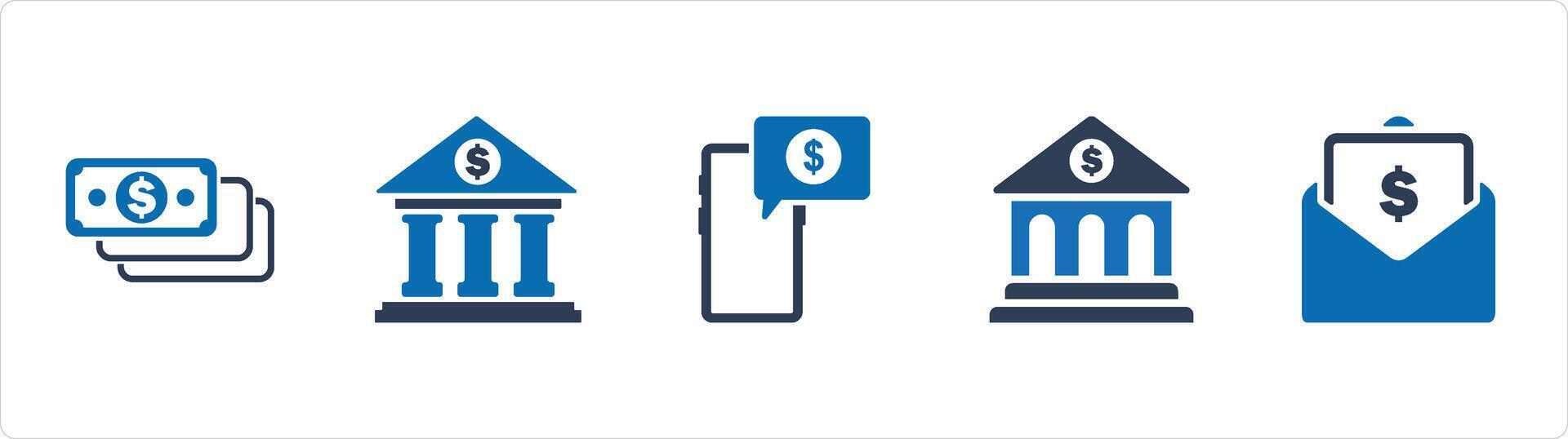 A set of 5 Business icons as money, bank, digital payment vector