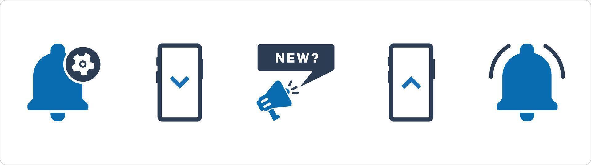 A set of 5 Business icons as notification settings, swipe down, new message vector
