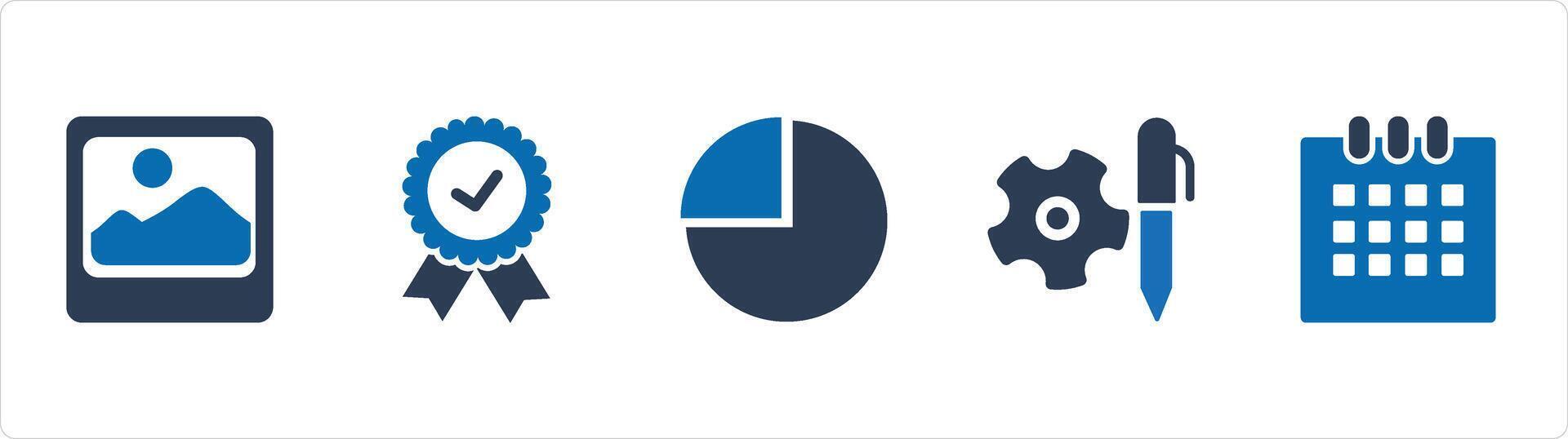 A set of 5 Business icons as gallery, correct badge, pie chart vector