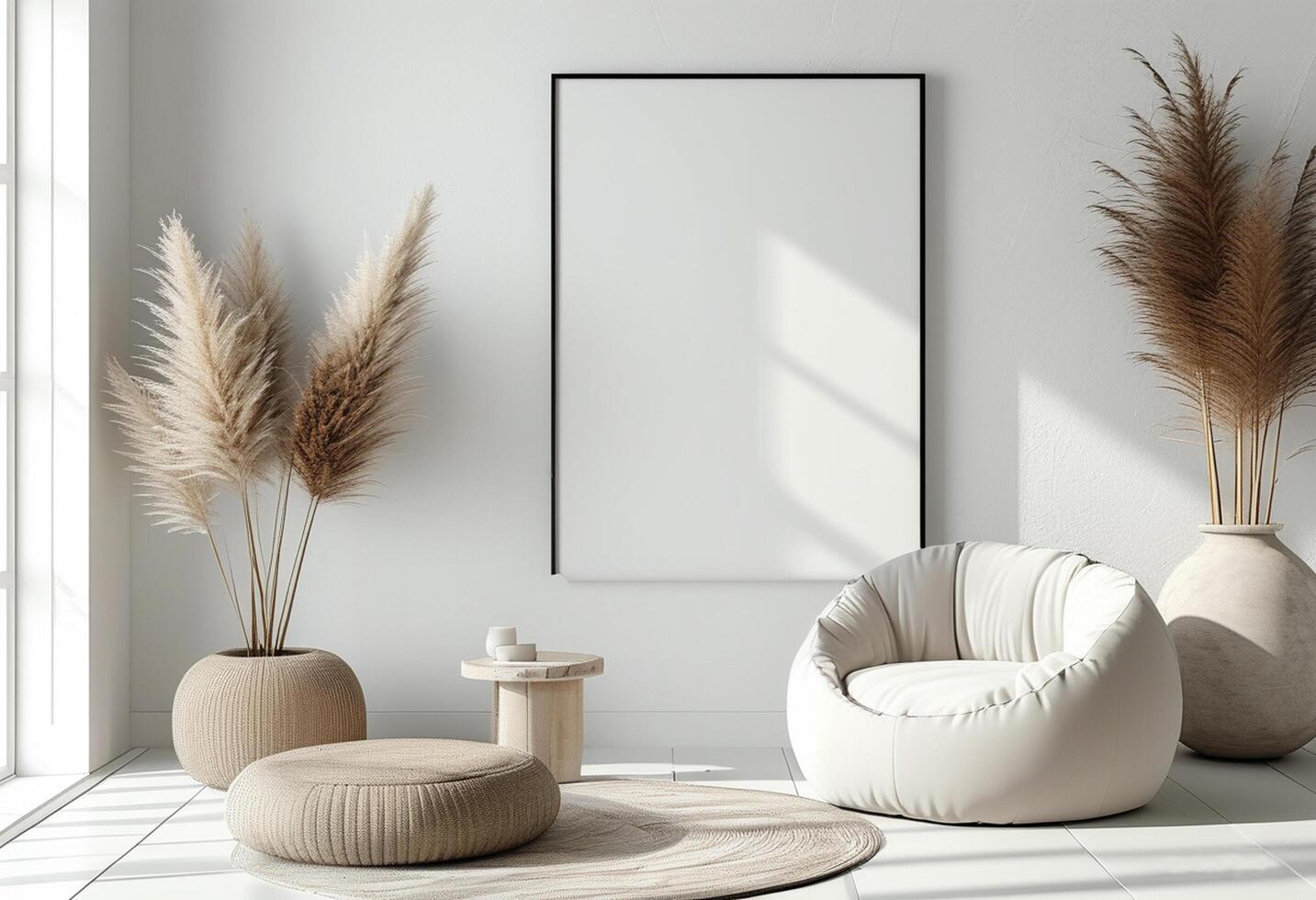 wooden frame mockup, suitable for displaying stylish design posters in the living room photo