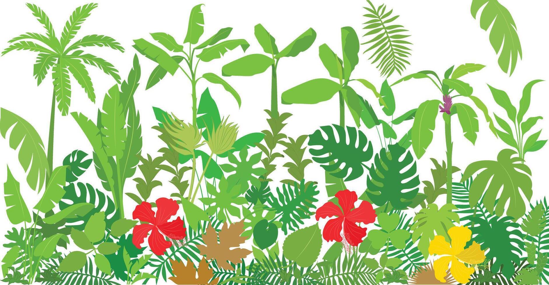 Wall Art Illustration, Jungle Palms Wallpaper Mural, Botanic landscape Wall paper Design. vector