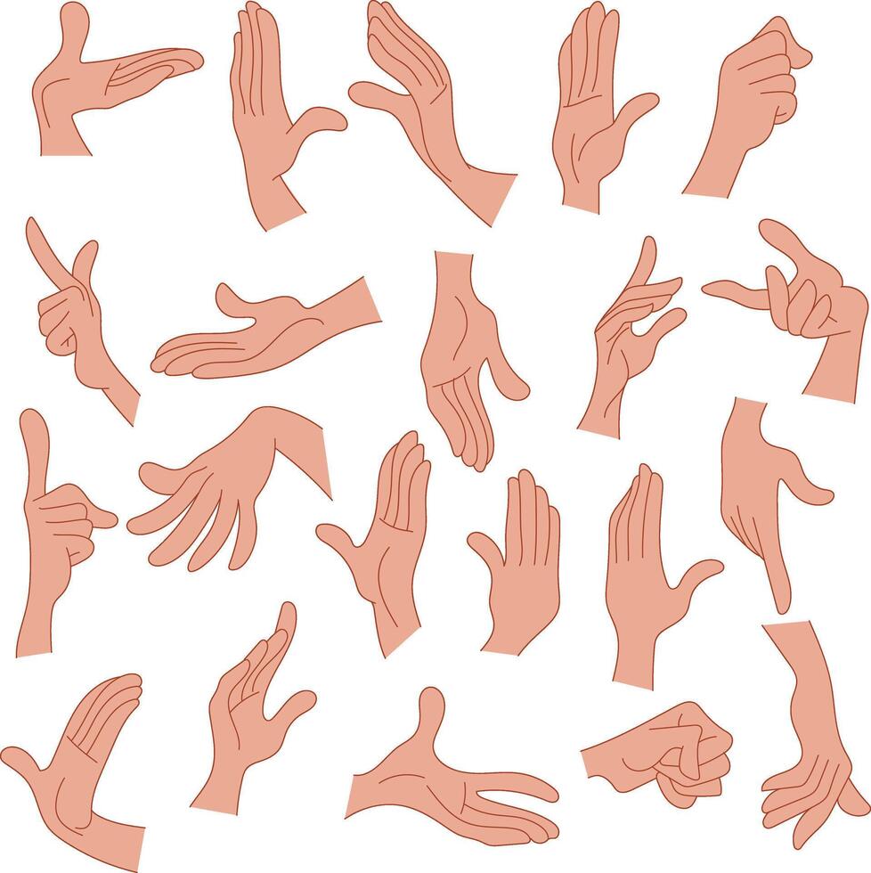 Cartoon human hands, Hands poses gestures, human palms and wrist set vector