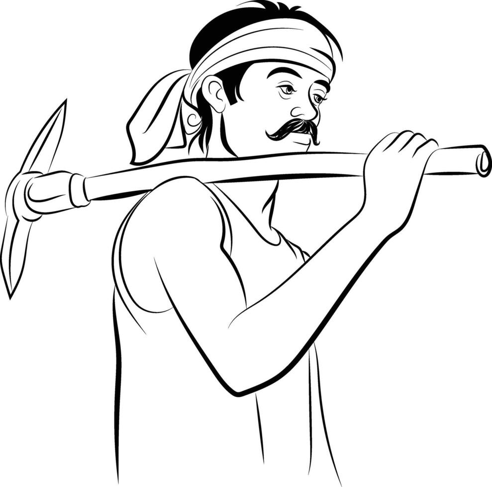 Farmer labour, Indian agriculture, happy farmer day, Hand drawn in thin line style vector