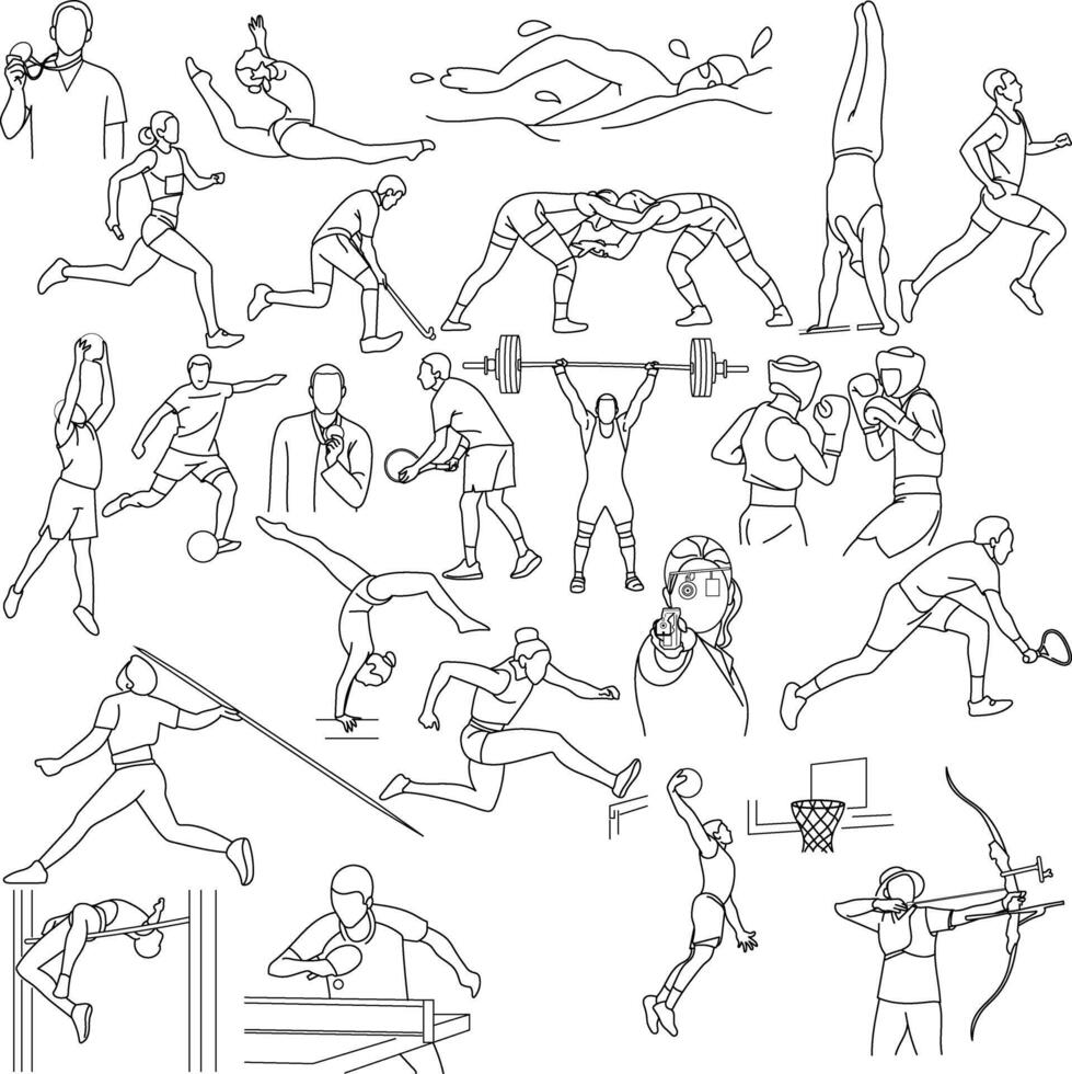 Sports Icon Style Illustration, Hand drawn in thin line style vector