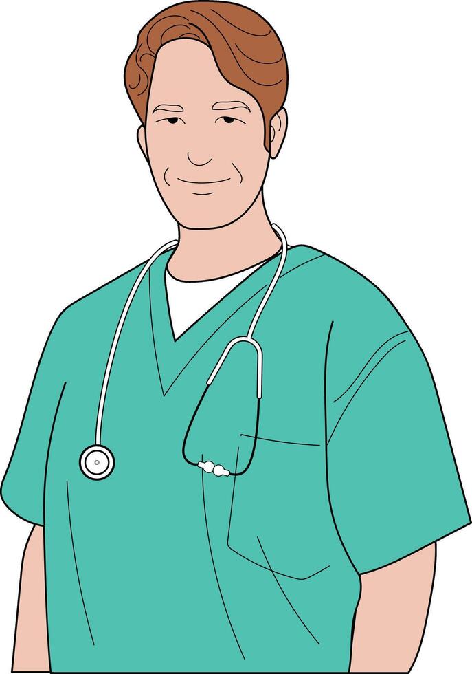 Male Doctor, Concept of medical team, hand drawn in thin line style vector