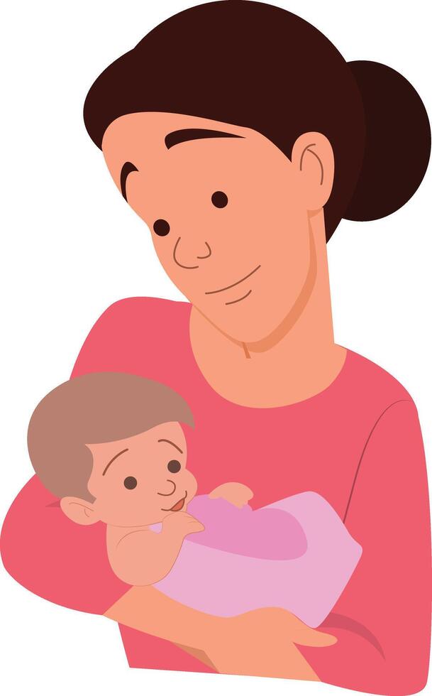Mom with her baby Mom looks at the baby and holds the baby in her arms vector