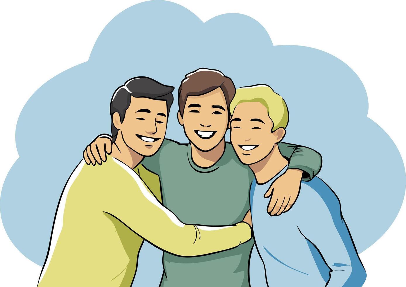 Three Friends Embracing Each Other Joyfully vector