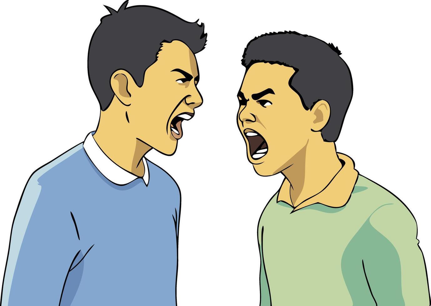 Two Young Men Engaged in a Heated vector