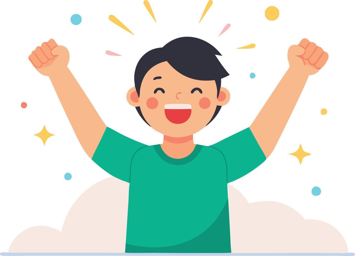 Joyful Child Celebrating Success With Raised Arms Surrounded By Colorful Confetti vector