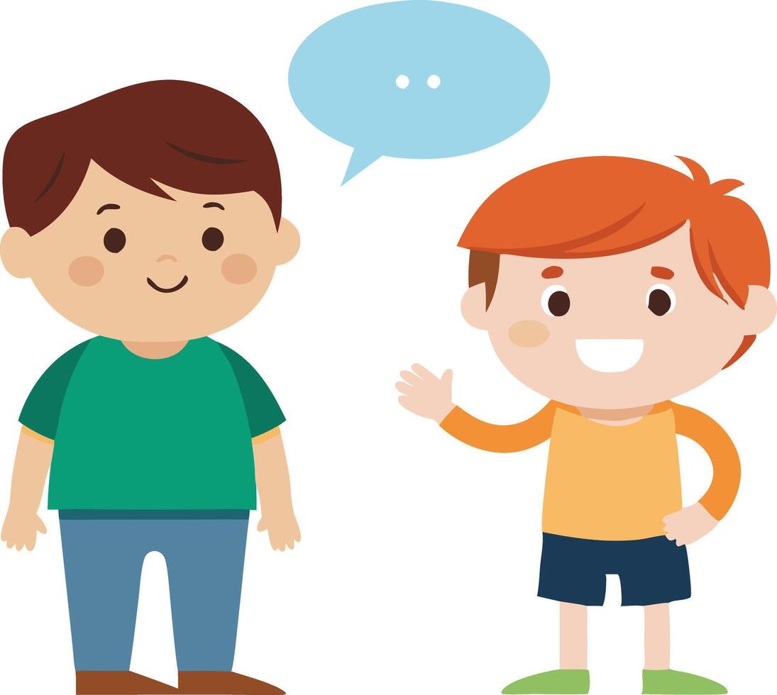Two Young Boys Engaging in Friendly Conversation vector