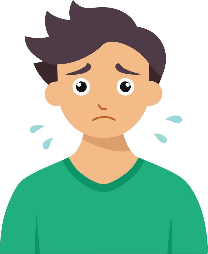 Young Boy With a Sad Expression and Tears, Depicting Emotion in a Illustration Style vector
