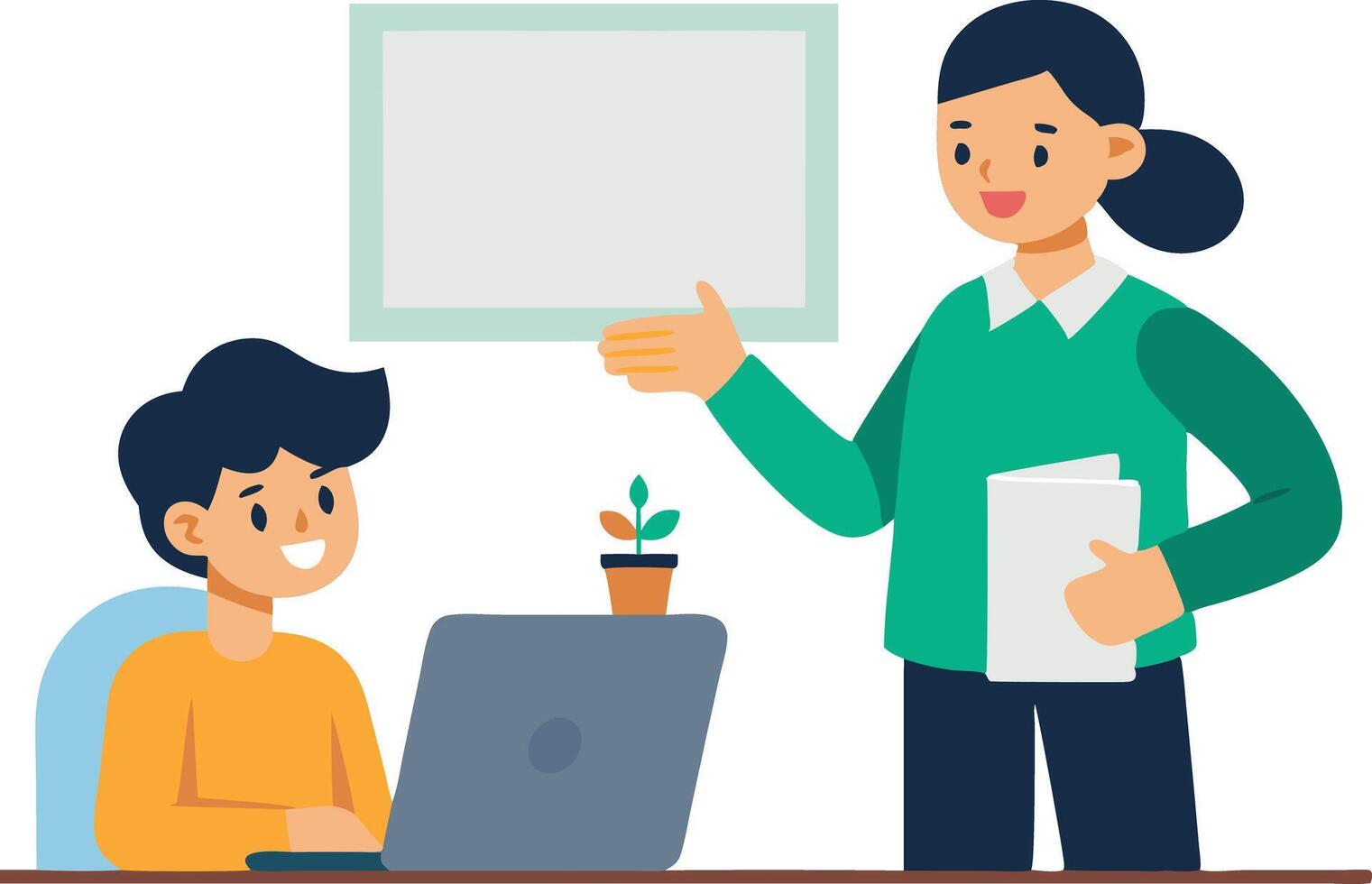 Young Student Engaged in Learning Activity With Teacher vector