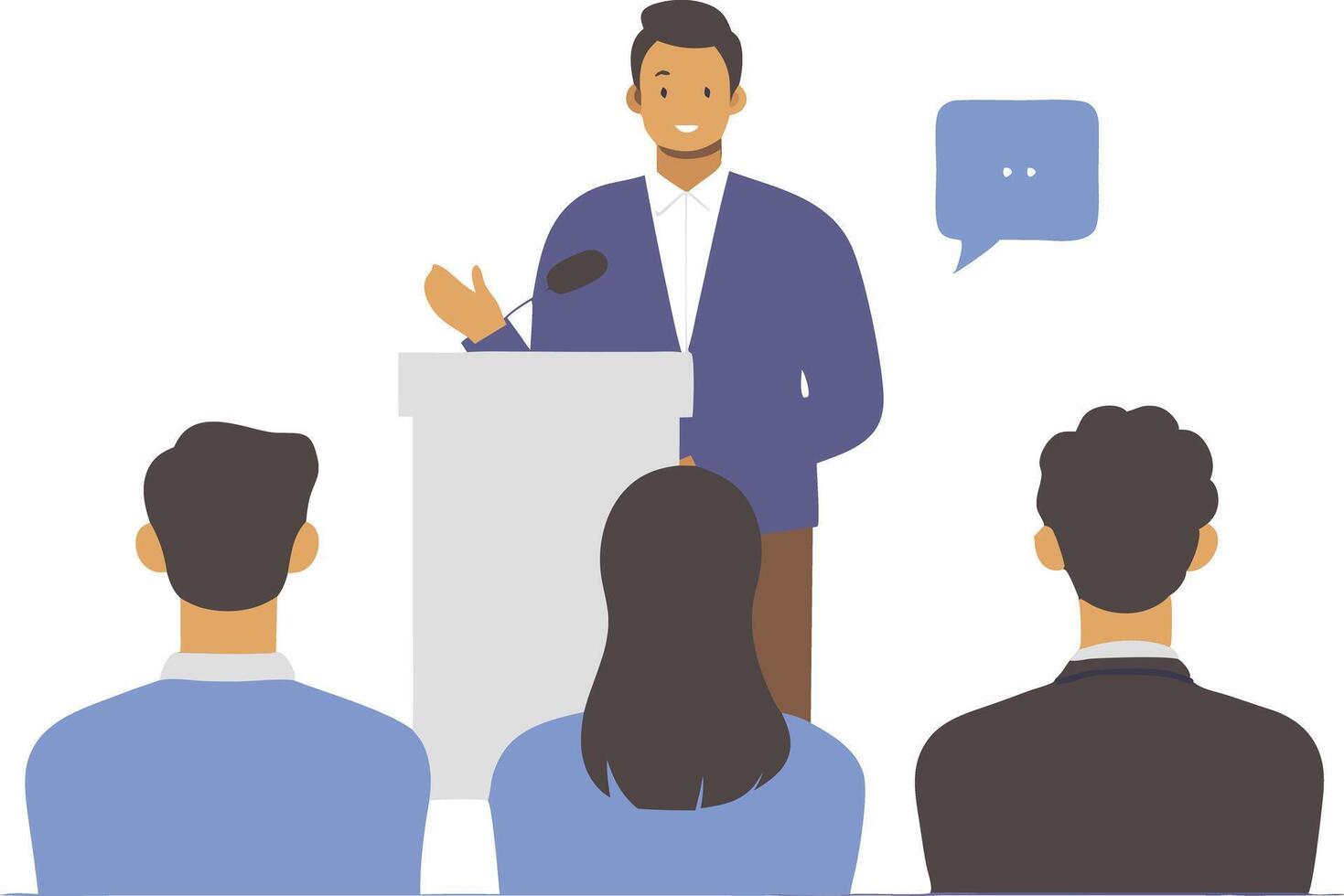 Engaging Speaker Presenting Ideas to Audience During Professional Conference vector