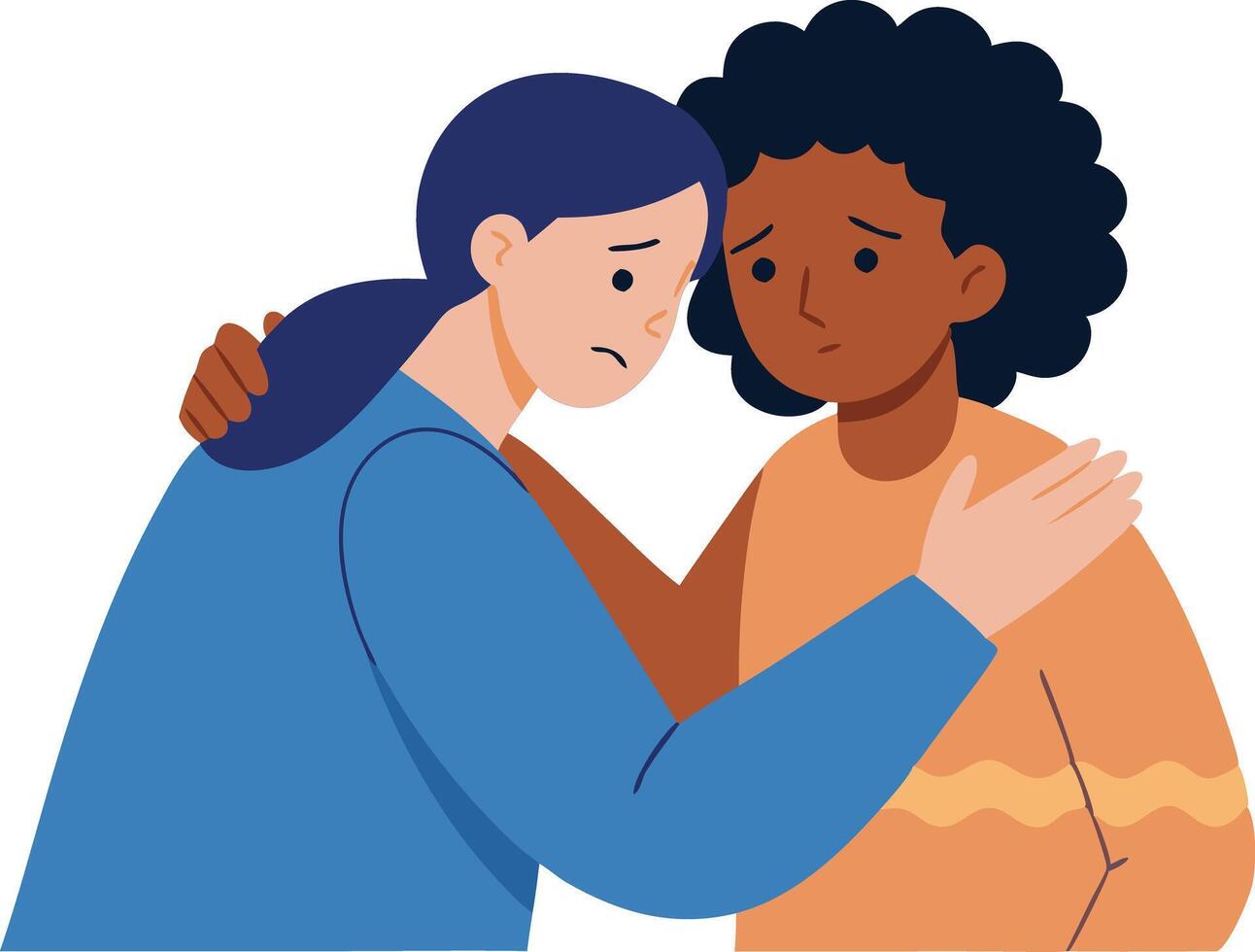 Two Women Offering Comfort to Each Other in a Tender Moment of Emotional Support and Understanding vector