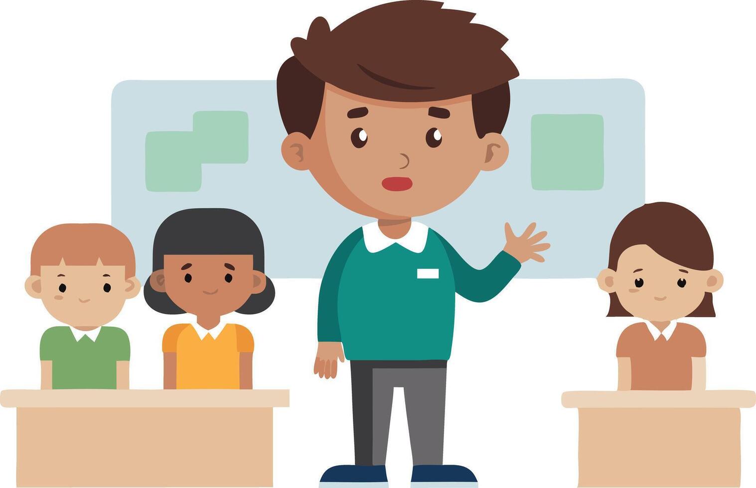 Classroom Setting With Teacher Engaging Students During Lesson vector