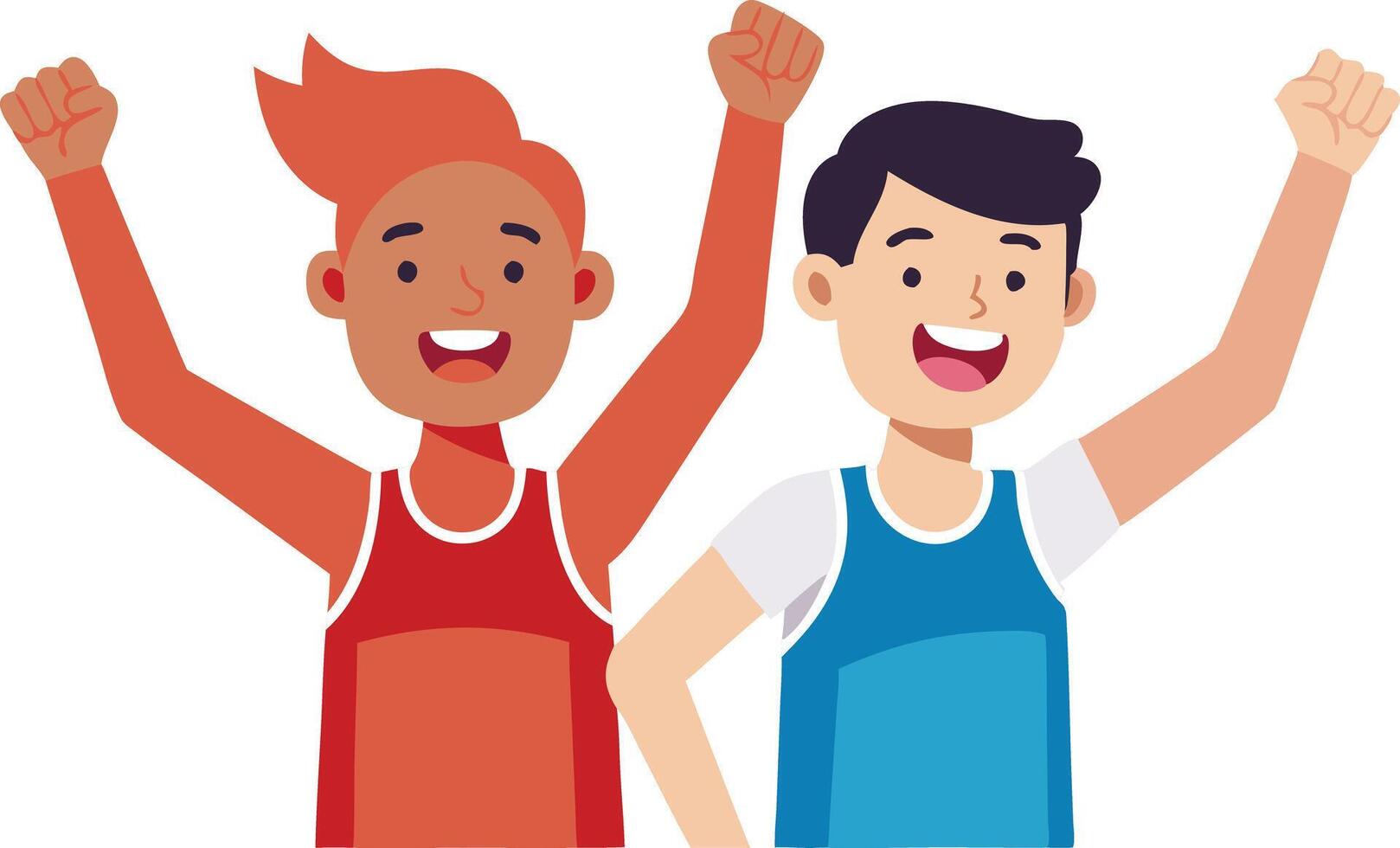 Two Happy Young Athletes Celebrating Their Victory Together After a Sports Competition vector