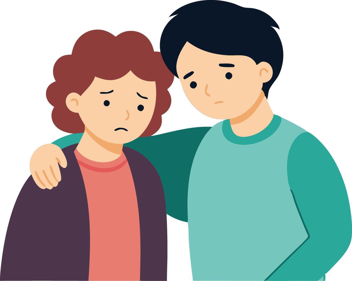 A man and woman embrace in a warm hug, expressing love and affection towards each other. vector
