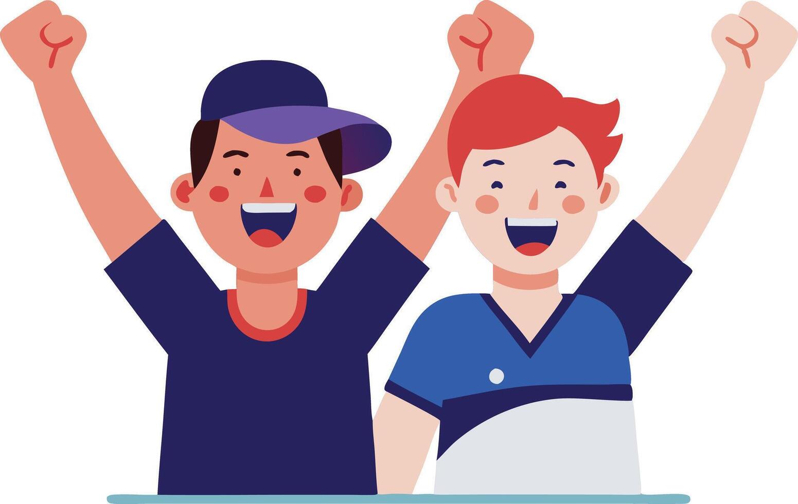 Cheerful Friends Celebrating Victory With Raised Arms in a Joyful Illustration vector