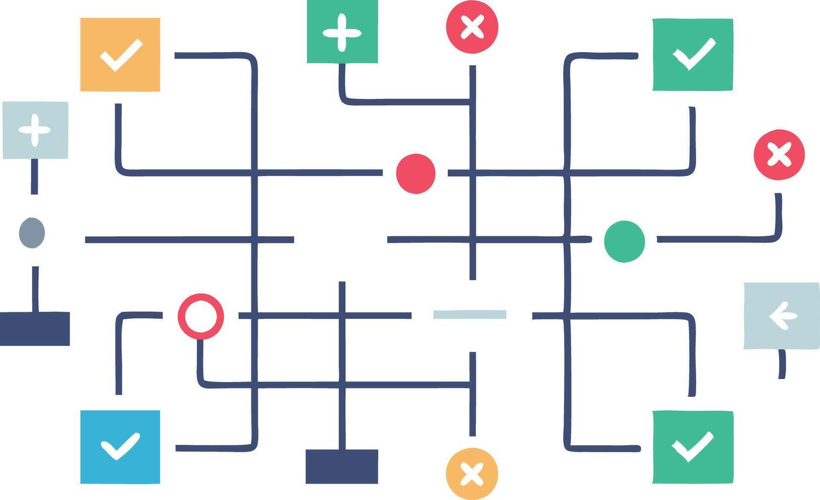 Abstract flowchart design in flat style with different colored nodes and arrows representing decisionmaking vector