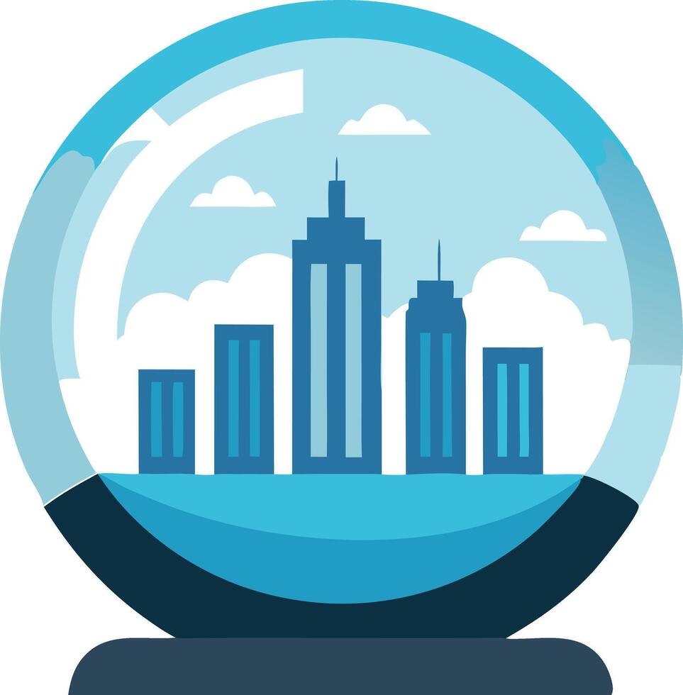 Snow globe with skyscrapers inside, symbolizing urban lifestyle and city beauty in a design vector