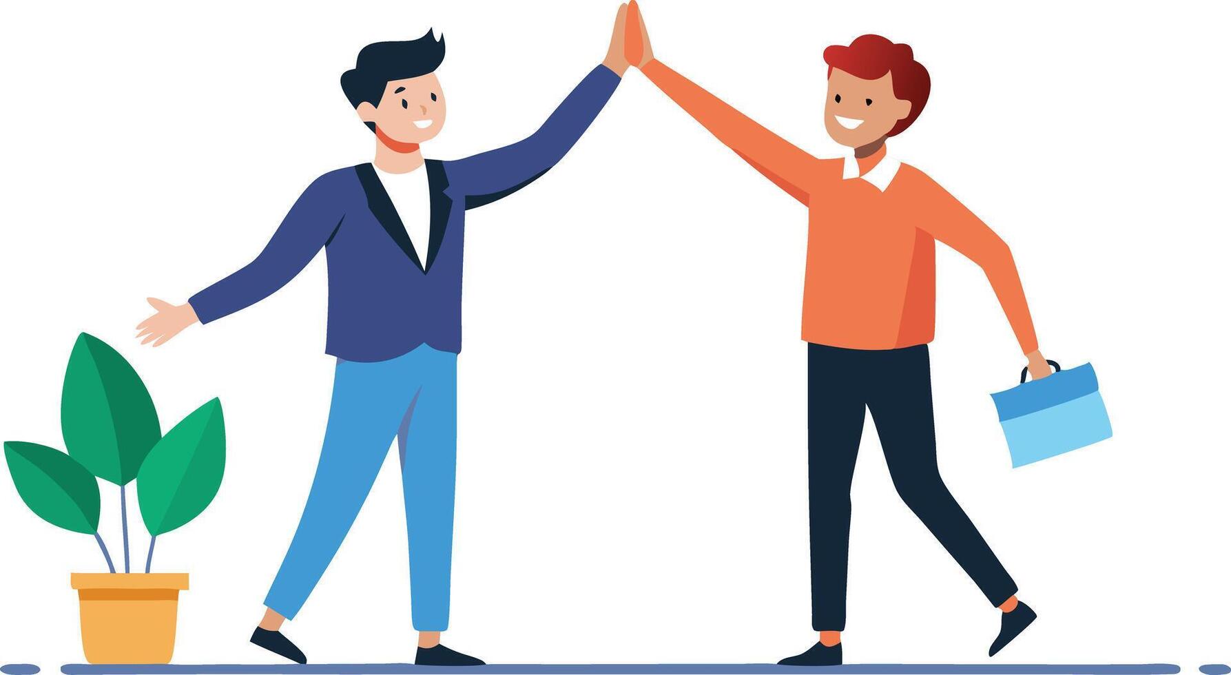 Two Business Professionals Celebrate Success by High-Fiving Each Other vector