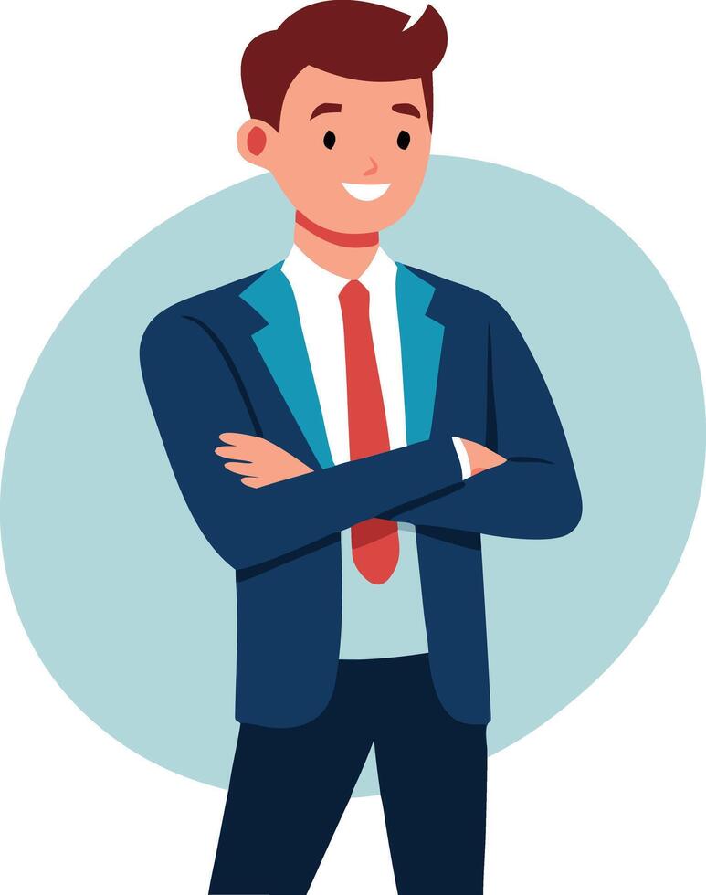 Businessman standing confidently with hands crossed, symbolizing success, leadership, and professionalism in design vector
