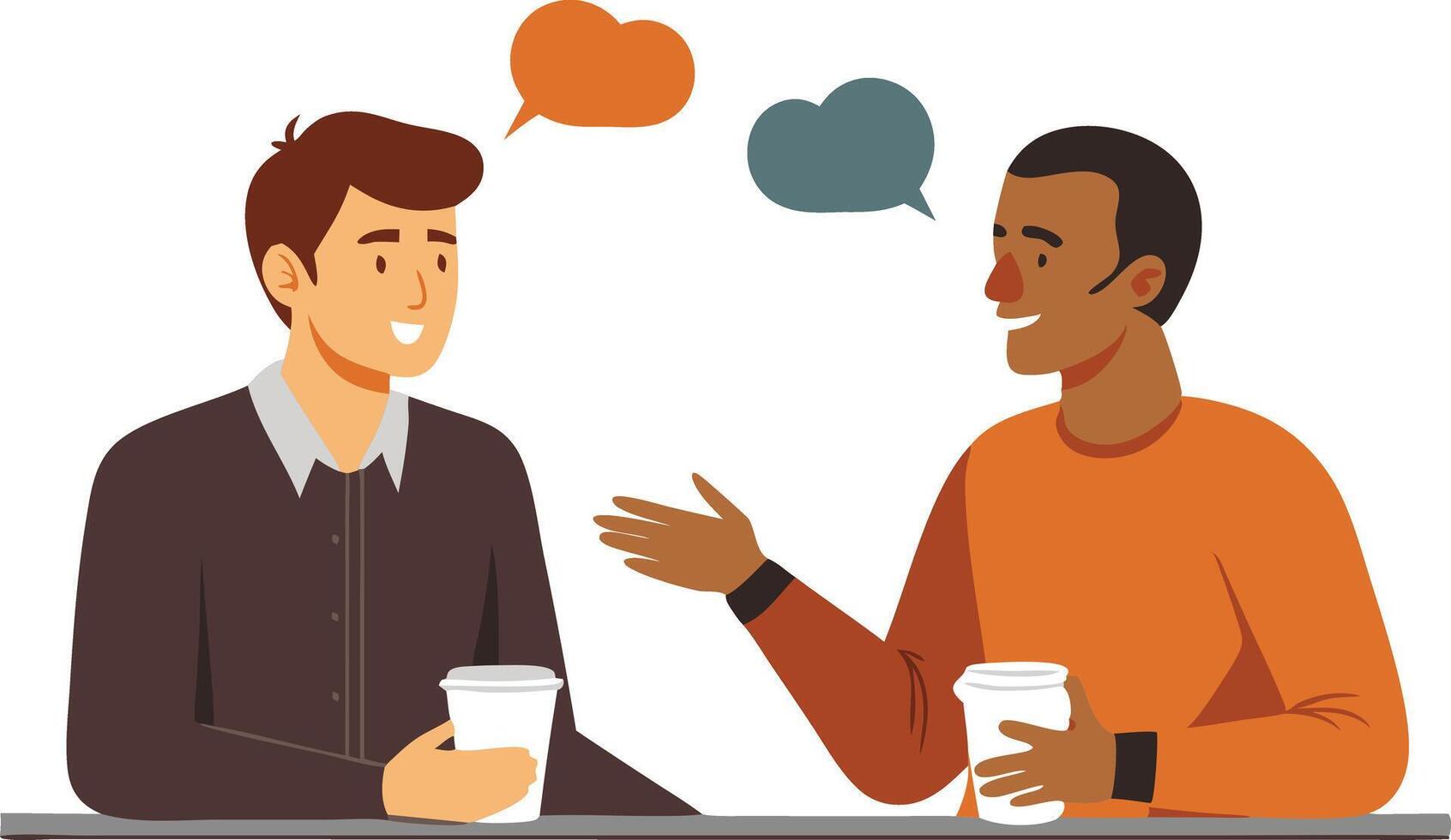 Two Men Engaged in a Friendly Conversation While Drinking Coffee vector