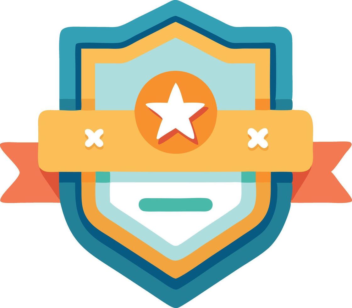 Badge with a star and ribbon representing achievement, honor, and recognition in a flat design vector