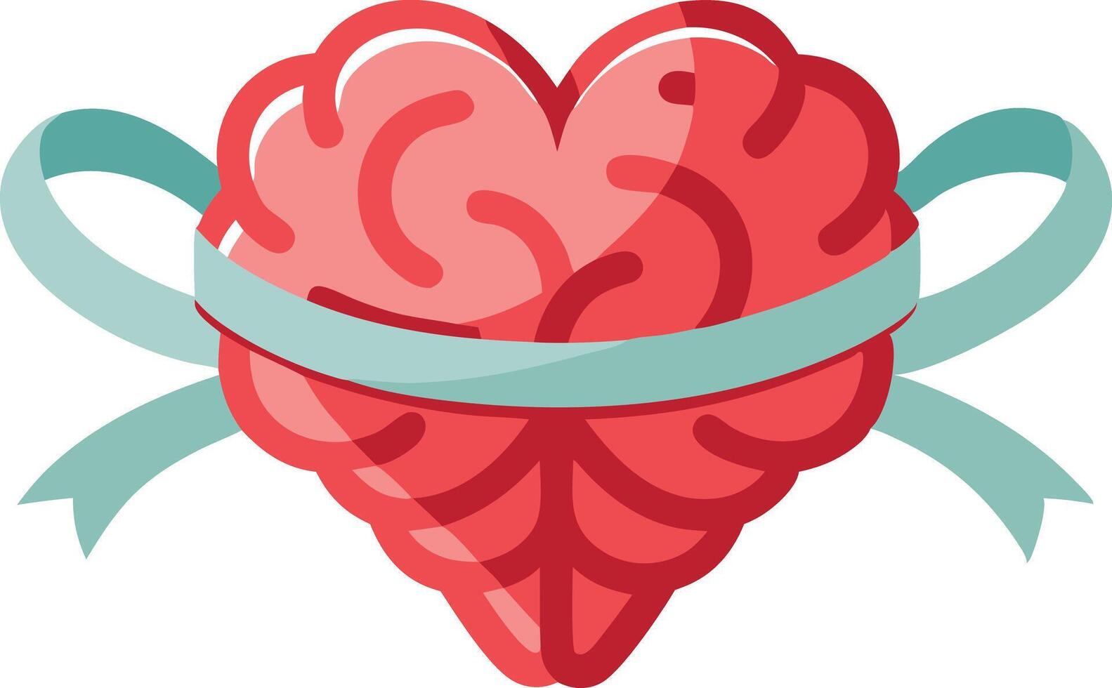 Heartshaped brain wrapped with a ribbon symbolizing emotional intelligence, love, and empathy vector
