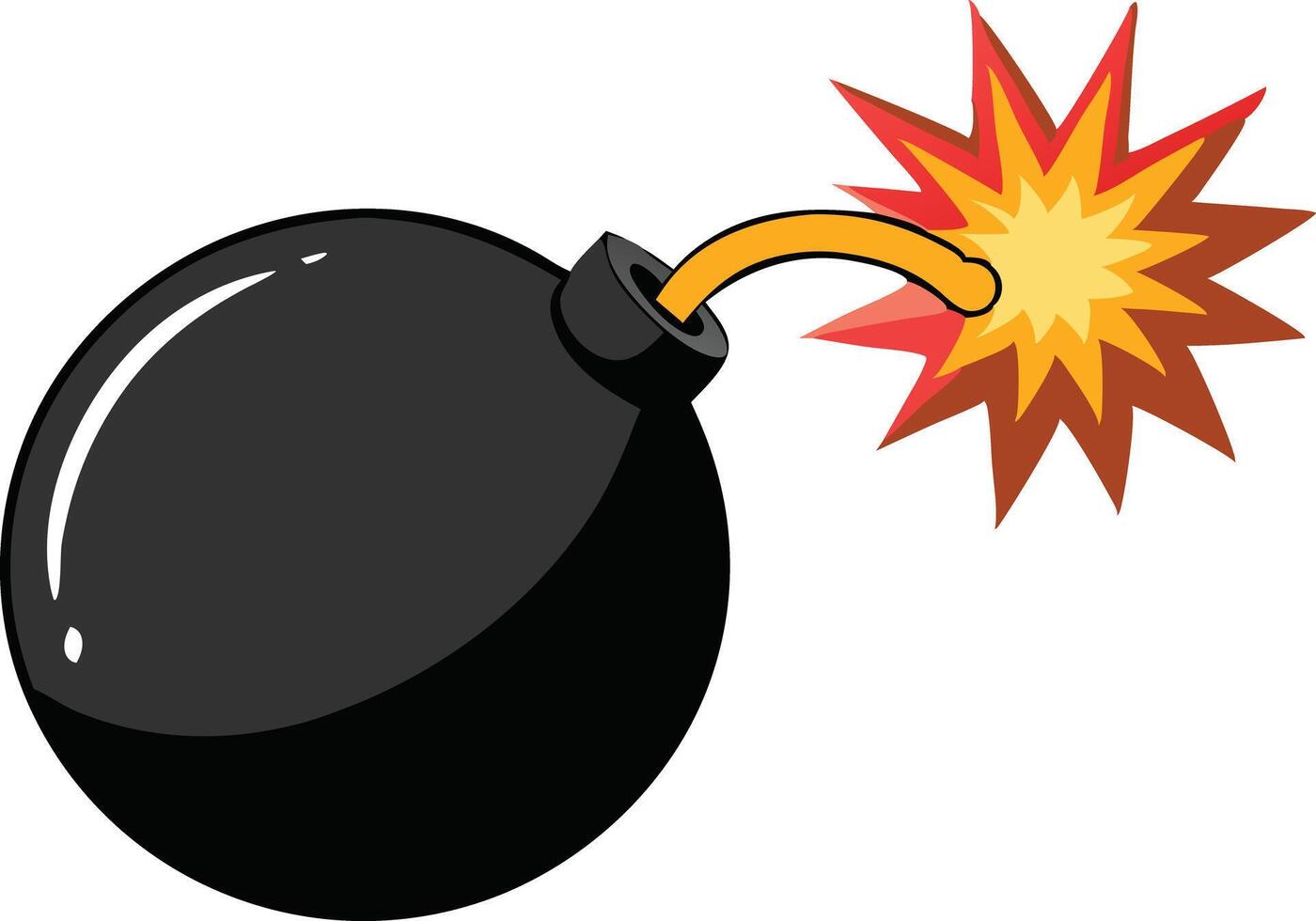 Exploding black bomb illustration with bright orange explosion and fuse lit on vector