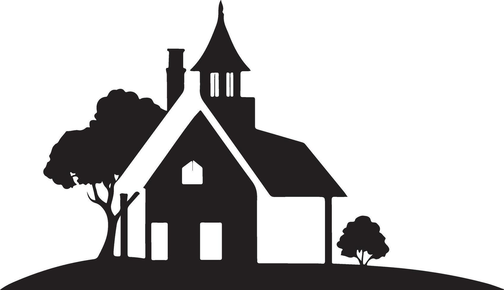 Silhouette Illustration of a Bungalow with tree vector