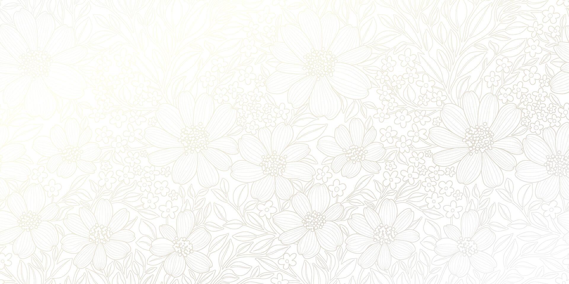 Luxurious Design of Wallpaper in the style of art deco, Light Silver Contour Flowers and Leaves on a White Background. Great for Prints, Posters, Covers, Banners, Invitations, Beauty Products. vector
