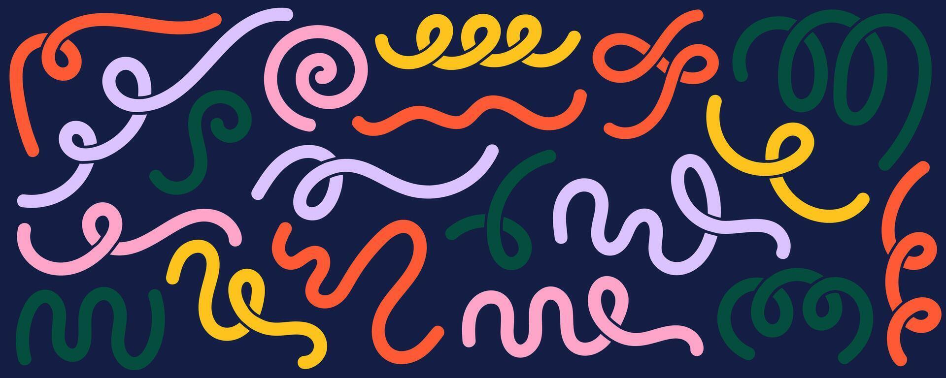 Abstract organic shapes. Doodle elements. Cute scribbles and playful groovy squiggle lines. Simple cartoon strokes set. Curve trendy geometric wavy elements. vector