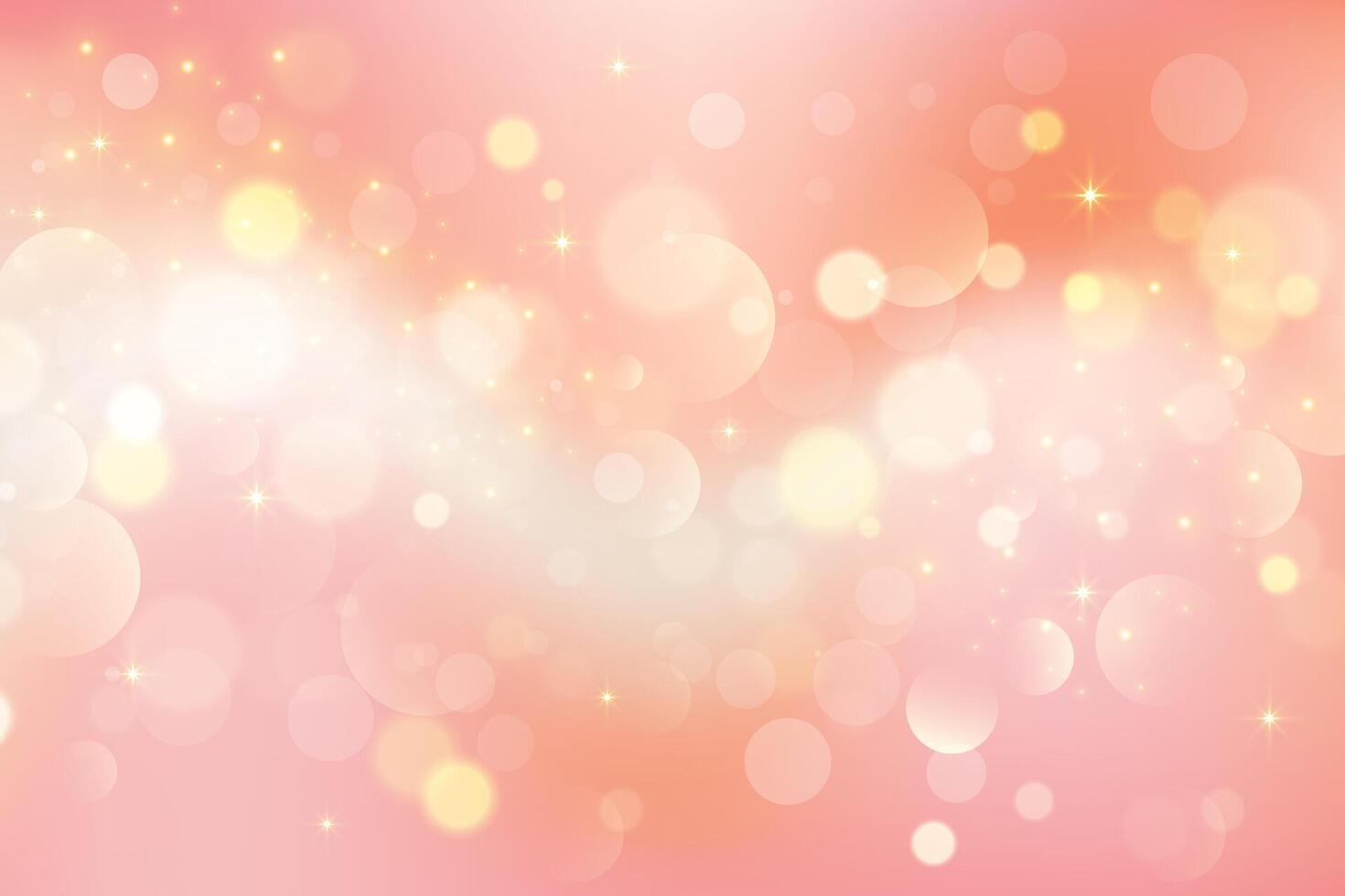 Light pink background with bokeh. Abstract golden glitter texture. Beige gradient with star glow. Ivory pastel blurred backdrop wedding invitation design. Nude peach elegant gradation wallpaper vector