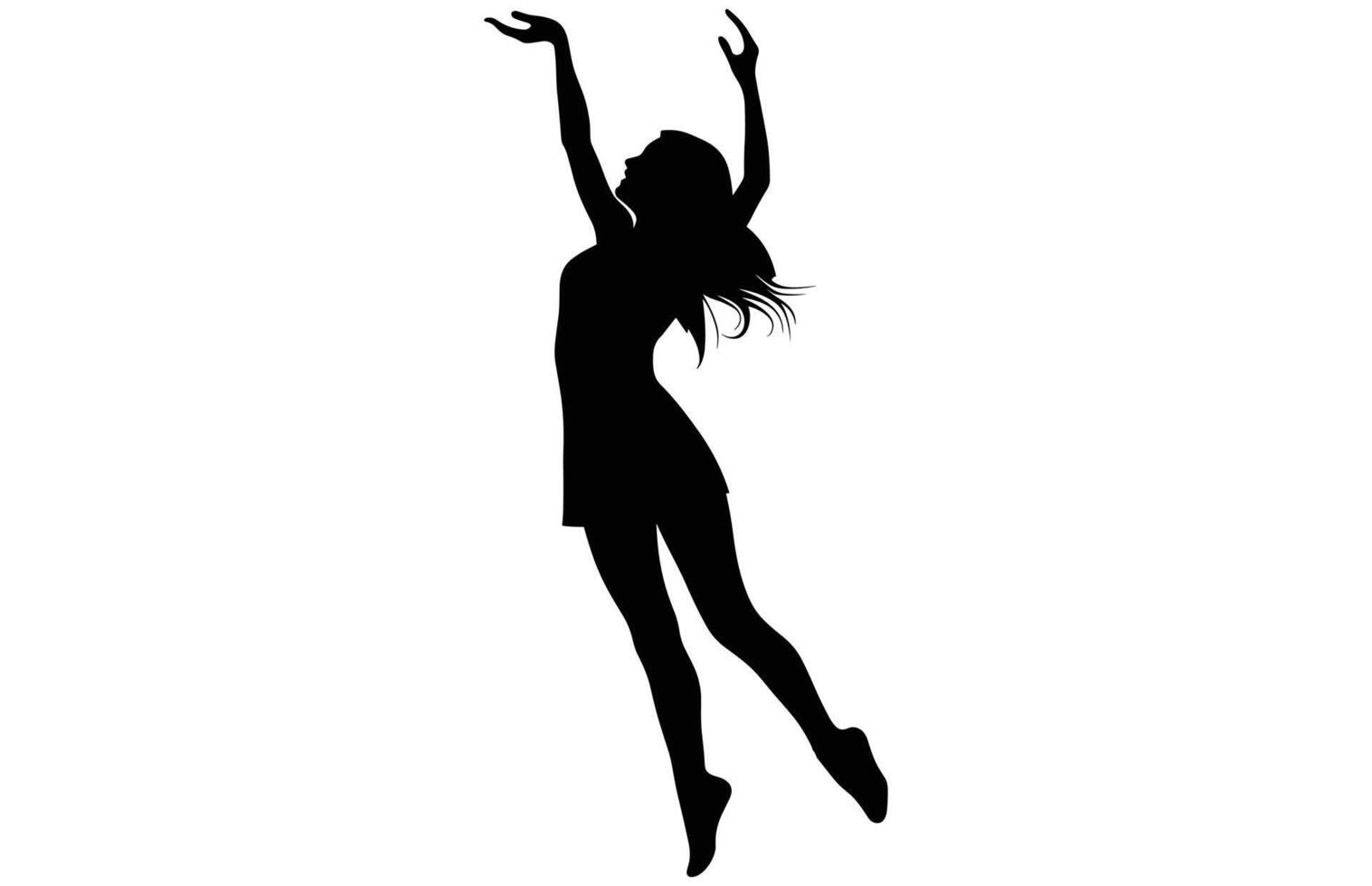 Cute Girl Dancing Silhouette Adorable Dance Pose Stock Illustration, Charming Dance Movement. vector