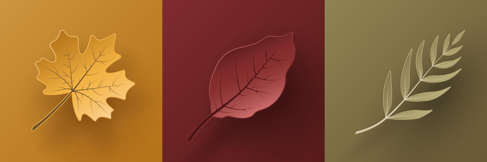 Set of autumn leaves in paper cut style. 3d collection of fall leaf. Papercut craft elements for Origami paper natural forest objects for seasonal discount decoration, sale, web, presentation design. vector