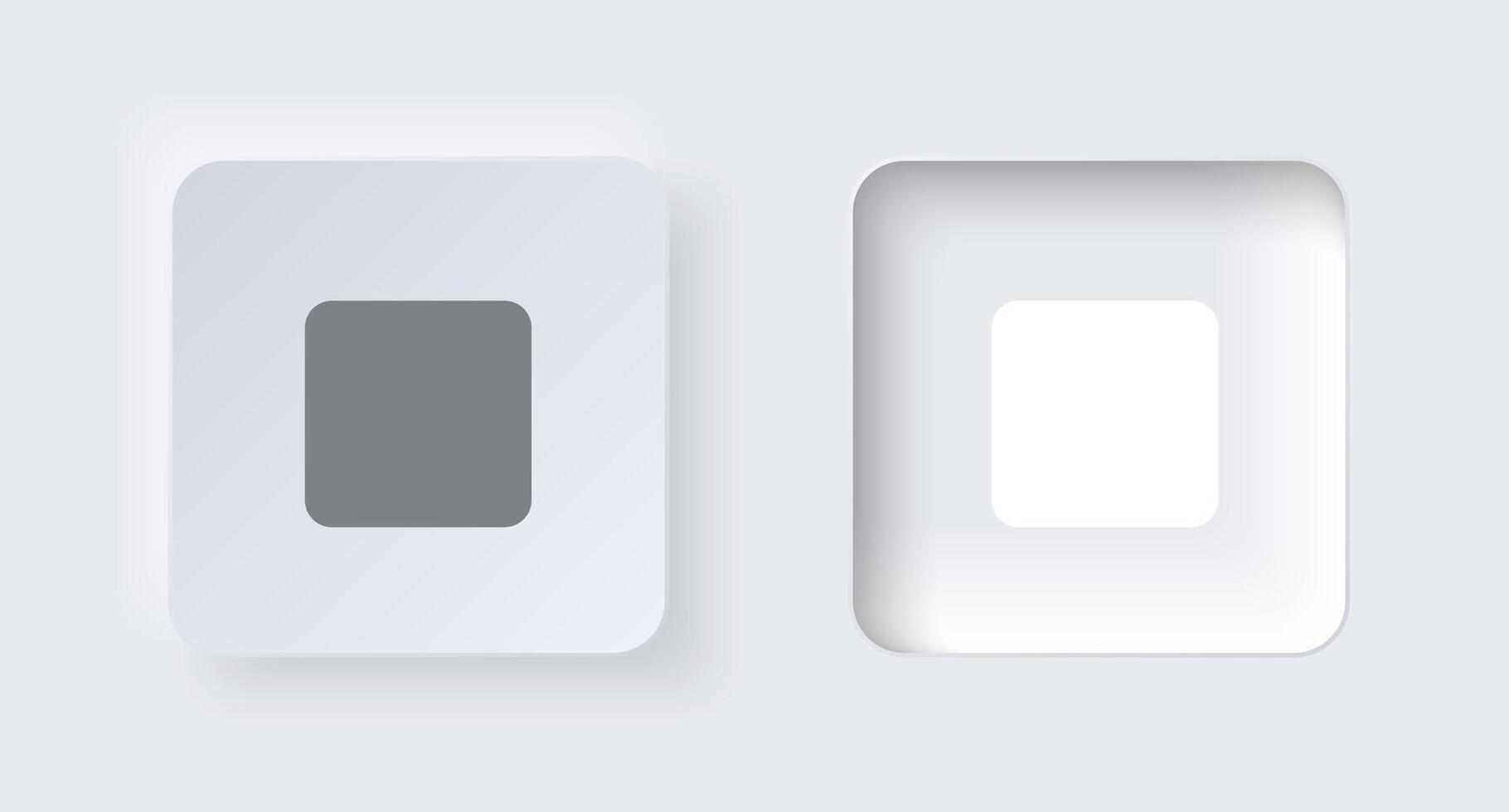 Neumorphic stop button for interface application or web design. Simple elegant neumorphism trendy designs element UI components isolated on white background. vector