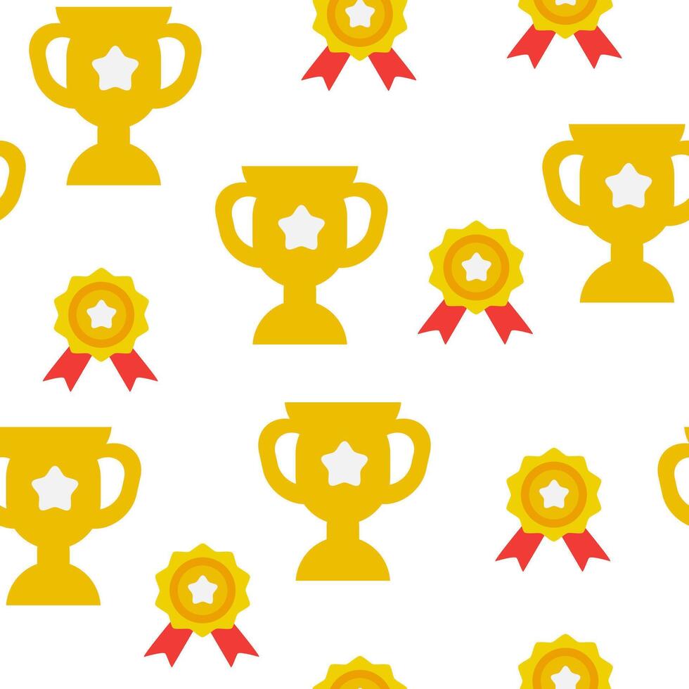 Trophy Pattern background. Gold Trophies Seamless Pattern. gold medal pattern background. competition theme pattern. vector