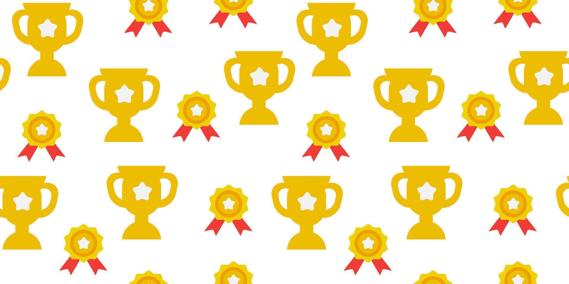 Trophy Pattern background. Gold Trophies Seamless Pattern. gold medal pattern background. competition theme pattern. vector